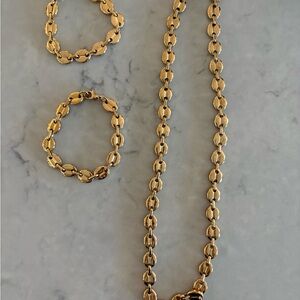 Elegant Gold Coffee Bean Jewelry Set: 2 Bracelets, 1- 11” Drop Necklace NWOT
